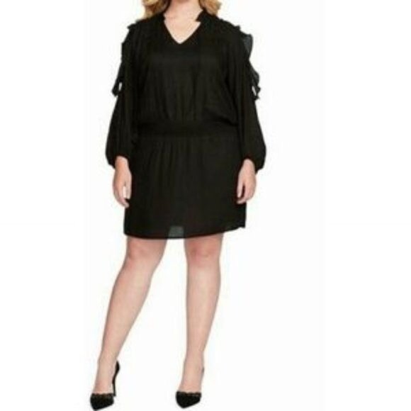 Jessica Simpson Brandy Cold Shoulder Sheer Black Dress Swimsuit Coverup Size 2X - Picture 1 of 16
